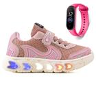 Tenis Infantil De Led Casual Jogger Meninas Escolar Basico + Relogio