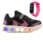 Tenis Infantil De Led Casual Jogger Meninas Escolar Basico + Relogio