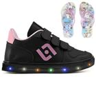 Tenis Infantil De Led Casual Sapatenis Meninas Street Calce Facil + Chinelo