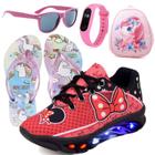 Tenis Infantil De Led Feminino Meninas De Amarrar + Mochila Chinelo Oculos Relogio