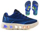 Tenis Infantil De Led Masculino Meninos Escolar Casual Calce Facil Basico + Chinelo