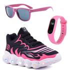 Tenis Infantil De Led Meninas Calce Facil Desenhos Luzinha LIGHT + Oculos Relogio