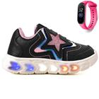 Tenis Infantil De Led Meninas Estrela Holografico Casual LIGHT + Relogio