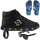 Tenis Infantil De Led Meninos Botinha Cano Alto Escolar Casual Basico + Chinelo Oculos Relogio