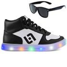 Tenis Infantil De Led Meninos Botinha Cano Alto Escolar Casual Basico + Oculos