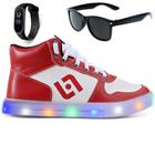 Tenis Infantil De Led Meninos Botinha Cano Alto Escolar Casual Basico + Oculos Relogio