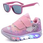 Tenis Infantil De Led Unicornio Calce Facil Meninas LIGHT + Oculos