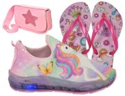 Tênis Infantil Feminino Com Led Slip On Unicórnio/Amy Rose + Chinelo + Bolsa Estrela Menina Novo