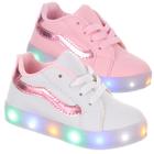 Tenis Infantil Feminino com Luzinha de Led Meninas Rosa Branco