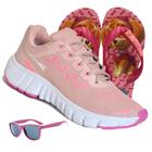 Tenis infantil feminino conforto - rayon r1022 - rosa nude- menina + oculos + chinelo