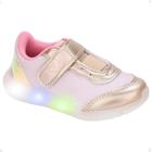 Tênis Infantil Kidy Flex Light Com Led Ouro E Rosa Escolar Escola Colegial Colégio Original Menina Feminino Conforto Durabilidade AnatomicoVoltasàs