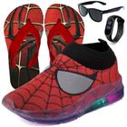 Tenis Infantil Led Aranha Refletivo + Chinelo Oculos Relogio