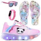 Tenis Infantil Led Meninas Refletivo Chinelo Oculos Relogio