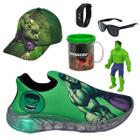 Tênis Infantil Led Slip On Personagem/Super Heróis +Óculos+Relógio+Boné+Boneco+Caneca