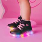 Tênis Infantil Menina de Led Cano Médio Pampili Comfy-Preto/Rosa Neon