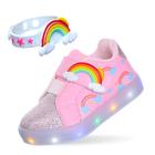 Tenis Infantil Menina Led Luz Nuvem Com Pulseira Rosa