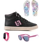 Tenis Infantil Meninas Botinha Cano Alto Escolar Casual Basico + Chinelo Oculos Relogio