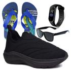 Tenis Infantil Meninos Calce Facil Leve Tipo Meia + Chinelo Oculos Relogio