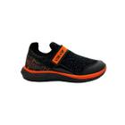 Tênis Infantil Preto e Laranja Menino/Menina Via Vip Jogging Slip Tecido 95000