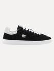 Tênis Lacoste Masculino Couro Suede Baseshot Blk/Wht Preto