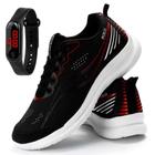 Tênis Masculino Polo Running Corrida Academia Preto com Relógio Digital - MRSHOES