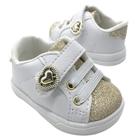 Tenis Menina Sapatinhos Bebe Calcados Infantil Branco Com Dourado Glitter