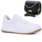 Tênis Sapato Casual Confortável Leve Macio Forrado Branco Básico Feminino + Bolsa Feminina Básica 2761