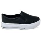 Tênis Slip On Feminino Preto Liso Flatform Detalhe Listra