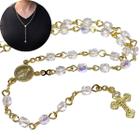 Terço de pescoço de cristal Tcheco furta cor 4mm - Folheado à ouro 18k (Colar terço)
