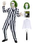 Terno listrado em preto e branco, trajes masculinos assustadores de Halloween, comédia de terror para adultos, personagem de filmes, roupa de cosplay com camisa branca, gravata preta KF018-3XL