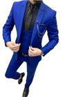 Terno Slim Masculino + Colete Oxford Azul Royal - Blazer+Calça+colete+barato