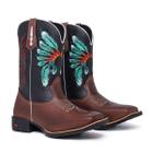 Texana Masculina Cocar Indio Bota Country Bordado Bico Quadrado Montaria