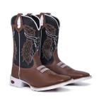 Texana Sola Branca Masculina Bota Country Cano Medio Bordado Touro Bico Quadrado