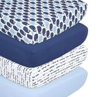 The Peanutshell Náutico Fitted Crib Sheet Set for Baby Boys or Girls - 4 Pack Nursery Set - Solid Blue, Whale Theme, & Waves