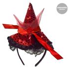 Tiara Chapéu Bruxa Com Pena E Laço Luxo Vermelho Halloween
