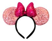 Tiara Com Laço Roxo Orelhas Rosa Minnie Lantejoulas - Disney