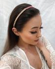 Tiaras arco de cabelo dourada duo com detalhes em macramê e cristais rosa