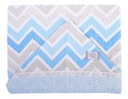 Toalha Bebe Capuz Forro em Fralda Estampada Chevron Menino Azul 70cmx90cm 100% Algodão