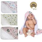 Toalha de banho bebe com capuz forrada fralda estampada infantil 100% algodão macia - Sul Brasil