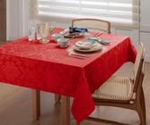 Toalha De Mesa 8 Lugares Cor Vermelho Jacquard 2,50M Natal