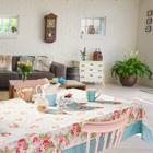 Toalha de Mesa Quadrada 4 Lugares Estampada Floral Verde Água 140x140