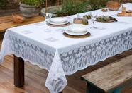Toalha de mesa quadrada branca em renda trabalhada de tulipa