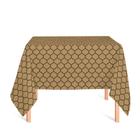 Toalha de Mesa Quadrada em Tecido Jacquard Preto e Dourado Geométrico Tradicional