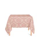 Toalha de Mesa Quadrada em Tecido Jacquard Rosa Envelhecido e Dourado Medalhão Tradicional - Jacquard Tradicional