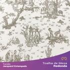 Toalha de Mesa Redonda em Tecido Jacquard Estampado Toile de Jouy Bege