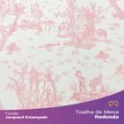 Toalha de Mesa Redonda em Tecido Jacquard Estampado Toile de Jouy Rosa Bebê