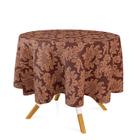 Toalha de Mesa Redonda em Tecido Jacquard Marsala e Bege Medalhão Tradicional - Jacquard Tradicional