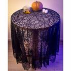 Toalha de Mesa Redonda Halloween Teia de Aranha Preta 220cm