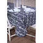 Toalha de Mesa Retangular em Tecido Jacquard Estampado Adamascado Fundo Marinho