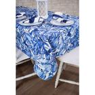 Toalha de Mesa Retangular em Tecido Jacquard Estampado Tropical Costela Azul